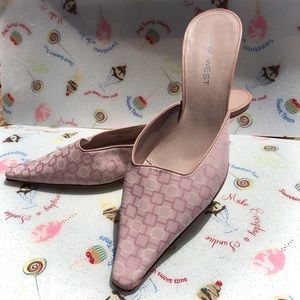 Petal Pink 9West Sz9.5 Heeled Mules NeverWorn (TimeVaulted)LeatherCompositeSoles